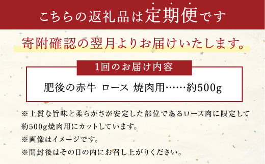 K59R3【定期便3回】肥後の赤牛 ロース 焼肉用 約500g 合計約1.5kg