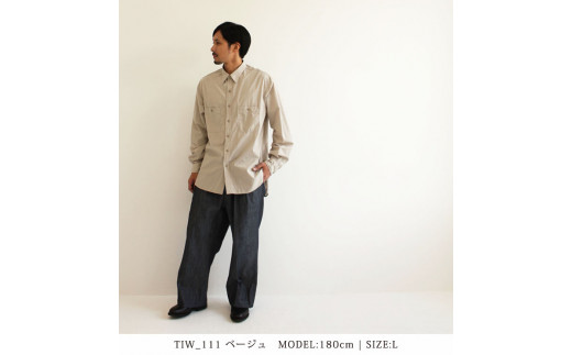 47-10　播州織メンズシャツ「US CHAMBRAY WORK SHIRT」（1着）　TIW_111（ベージュ）・Mサイズ