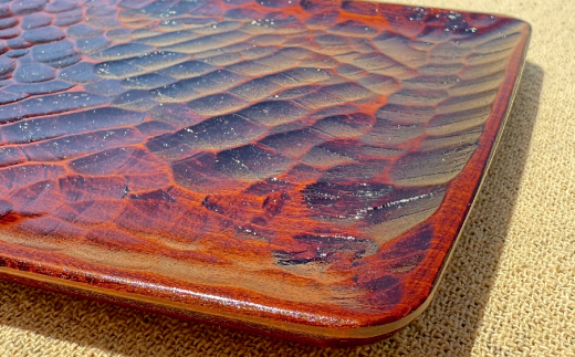 ＜香川漆器＞30cm長角胴張盆　ノミ目スリ漆【1620843】