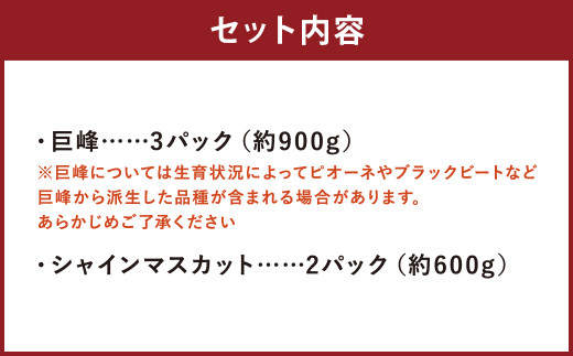 ご家庭用 旬のぶどう食べ比べ 完熟巨峰 シャインマスカット 詰め合わせ 計5パック 約1.5kg 