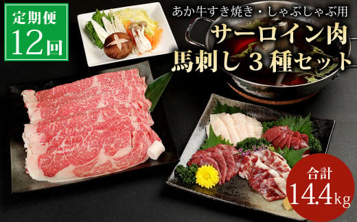 【12ヶ月定期便】 あか牛 すき焼き ・ しゃぶしゃぶ用 サーロイン肉 1kg 馬刺し 200g