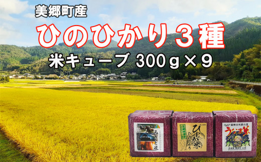 米 キューブ ひのひかり 3種 みさと米 ひむか米 うなま米 300g×9個 計2.7kg [宮崎県農業協同組合 八菜館ひゅうが店 宮崎県 美郷町 31ap0011] 宮崎県産 白米 精米 ヒノヒカリ 国産 九州産 数量限定 送料無料