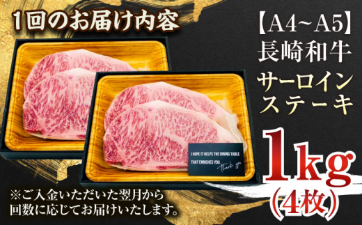 【全6回定期便】【A4～A5】長崎和牛サーロインステーキセット　1kg（250g×4枚）【株式会社 MEAT PLUS】 [QBS076]