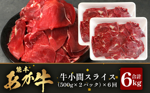 【 定期便 6回 】 熊本県 馬肉 小間スライス 1㎏（500g×2） × 6回 