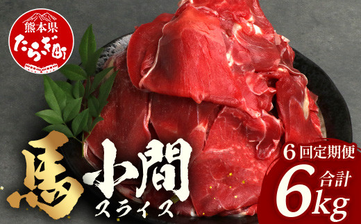 【 定期便 6回 】 熊本県 馬肉 小間スライス 1㎏（500g×2） × 6回 