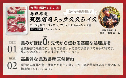 鳥取県産天然猪肉ミックススライス 200g ジビエ イノシシ 小分け