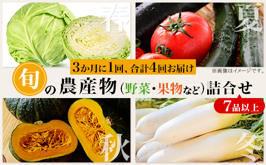 【3か月に1回、合計4回お届け】旬の農産物（野菜・果物など）詰合せ【7品以上】