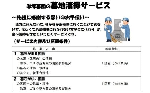 墓地清掃サービス　対象： 卯塚墓園【墓石がない区画】