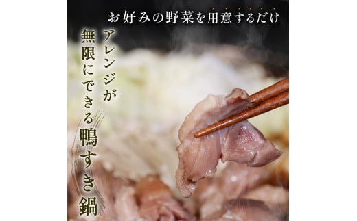 河内鴨 すき焼き 2人前 約 350g さ・ん・ぽ風 河内鴨すき焼き 鶏肉 鴨肉 鍋 簡単調理 家庭 割り下付き スープ付き アレンジ かも かも肉 だし付き  大阪府 松原市