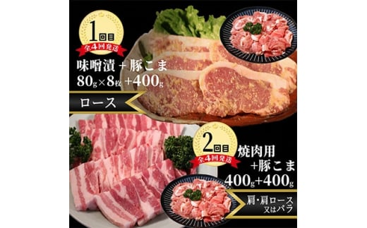 ＜2ヵ月毎定期便＞メルヘンポーク定期便　豚こま・味噌漬・焼肉・とんかつ・しゃぶしゃぶ全4回【4004679】