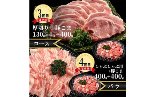 ＜2ヵ月毎定期便＞メルヘンポーク定期便　豚こま・味噌漬・焼肉・とんかつ・しゃぶしゃぶ全4回【4004679】