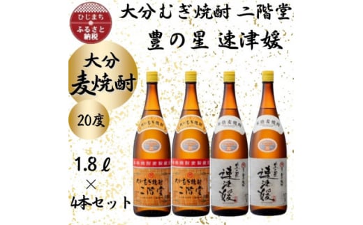 大分むぎ焼酎　二階堂2本と速津媛2本20度(1800ml)4本セット【1455588】