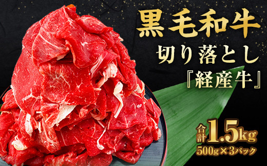 九州産 黒毛和牛 切り落とし 「経産牛」計1.5kg（500g×3パック）