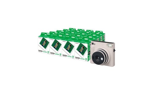 ★レビューキャンペーン実施中★「インスタントカメラinstax™“チェキ”スクエアセット」instax™ スクエアフォーマットフィルム 2パック×20（合計400枚撮影可能）インスタントカメラ“チェキ”「instax SQUARE SQ1™ Chalk White」×1