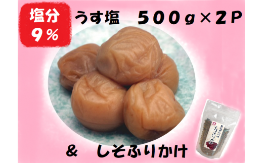 梅干し 熊野乃梅 うす塩 （塩分9％）500ｇ×2P しそふりかけ