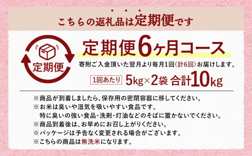 【6回定期便】無洗米 福岡県産 ｢夢つくし｣ 10kg(5kg×2袋)×6回 合計60kg