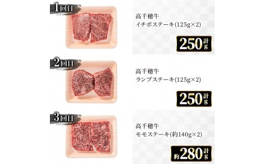 ＜定期便・6回(連続)＞高千穂牛・定期便(6ヶ月)国産 宮崎県産 宮崎牛 牛肉 イチボ ランプ モモ サーロイン ステーキ A4 和牛【MT008】【JAみやざき 高千穂牛ミートセンター】