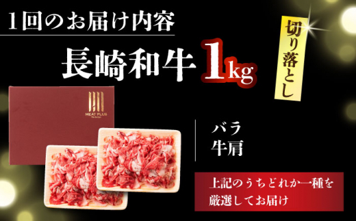 【全12回定期便】【A4～A5】長崎和牛切り落とし　1kg(500g×2p）【株式会社 MEAT PLUS】 [DBS056]