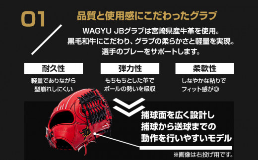 宮崎県産牛革使用 WAGYU JB 硬式用 グラブ 外野手用 JB-009(パワーオレンジ/左投げ用)_M147-067