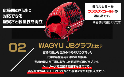 宮崎県産牛革使用 WAGYU JB 硬式用 グラブ 外野手用 JB-009(パワーオレンジ/左投げ用)_M147-067