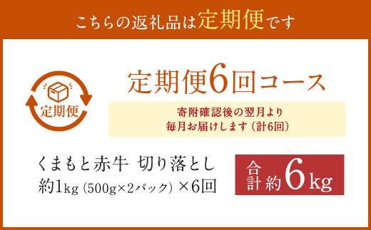 【6カ月定期便】 赤牛 切り落とし 1kg (500g×2パック)×6回