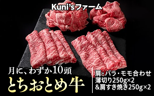 とちおとめ牛　肩・バラ・モモ合わせ薄切り250g×2&肩すき焼き250g×2セット