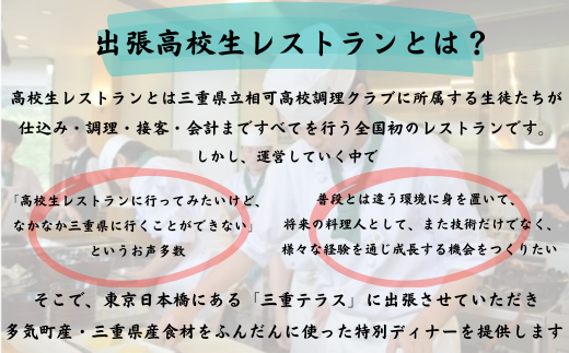 限定12組【9月14日(土)限定開催】出張高校生レストラン スペシャルディナー ペアお食事券 東京日本橋 三重テラス 東京 日本橋 ペア 三重 特産品 招待券 日本食 和食 MG-2024-1