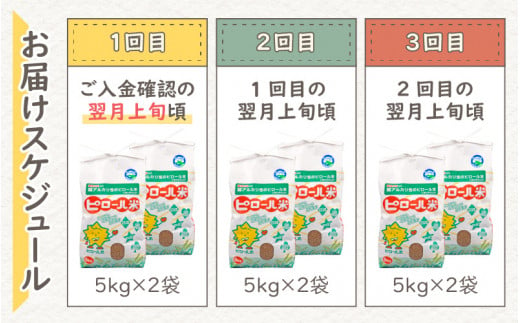 【令和6年産 新米】【3ヶ月定期便】ミネラル豊富！弱アルカリ性のピロール米 ミルキークイーン 玄米 10kg（5kg×2袋）×3回 計30kg　化学肥料5割以下・減農薬