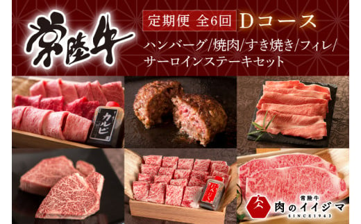 【ふるさと納税】【定期便 全6回】常陸牛 6ヶ月 定期便 Dコース ハンバーグ 焼肉 すき焼き フィレ サーロイン ステーキ ヒレ肉 ステーキ肉 ギフト セット プレゼント 黒毛和牛 ふるさと納税 定期便 肉 ギフト対応【肉のイイジマ】（DU-110）