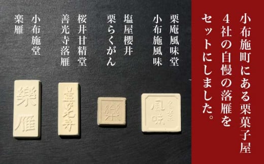 小布施栗菓子屋4社 落雁食べ比べセット ふるさと納税限定 ［小布施屋］ 詰め合わせ 和菓子 スイーツ お取り寄せ 味比べ 和菓子セット 栗菓子 落雁 らくがん 名物 長野 信州 小布施堂 桜井甘精堂 栗庵風味堂 塩屋櫻井［A-104］