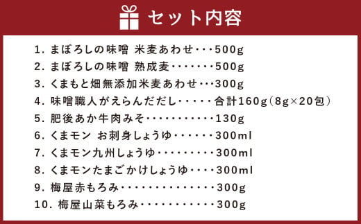 バラエティセット1 みそ 合わせ味噌 麦味噌 醤油 肉みそ もろみ 調味料 無添加 熊本県 特産品