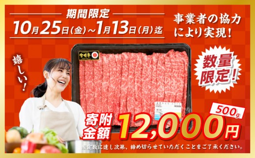 【期間・数量限定】宮崎牛赤身（モモ）スライス500g| 牛肉 肉 ブランド牛 和牛 国産牛 赤身 モモ肉 モモ スライス 焼きしゃぶ しゃぶしゃぶ すき焼き おかず 贈答用 贈答 贈り物 ギフト 記念日 誕生日 内閣総理大臣賞 ミヤチク パーティー お祝い  |_Tk031-016-D