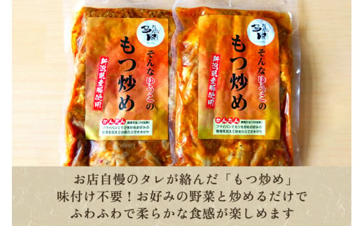 【化粧箱入】もつ煮込み・もつ炒めセット 5袋 《もつ煮込み（辛味500g×3袋）・もつ炒め（260g×2袋）》 新潟県産豚もつ もつ煮込み もつ煮 レトルトで手軽な惣菜 お惣菜 贈答用 化粧箱入り 贈り物 大容量  おかず もつ煮 簡単 湯煎 加茂市 多聞