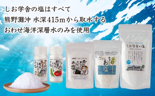 【 海洋深層水 の 塩  】バラエティ セット たっぷり５種（６点）  米 おにぎり 野菜 玉子 など素材の 旨味が引き立つ  調味料 日用品  お弁当 ギフト  贈り物  にも おすすめ 三重県 尾鷲 しお学舎  MO-21