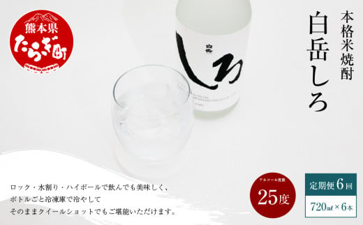 【定期便年6回】本格米焼酎「白岳しろ」25度 720ml 6本セット