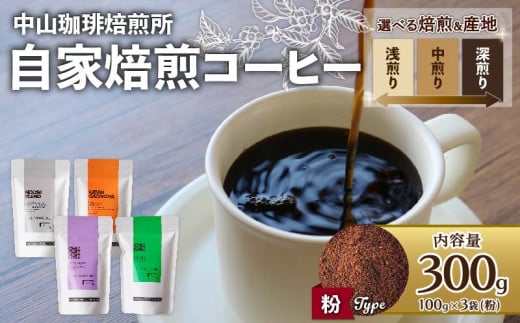 【粉】自家焙煎コーヒー 中煎り ハウスブレンド 300g (各100g × 3袋) 