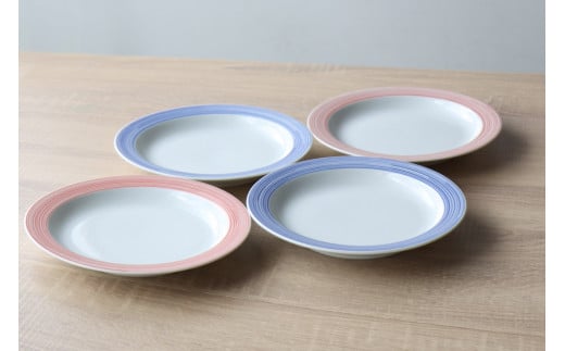 有田焼 Kururi 20cm plate Red&Blue 4枚組 山忠 お皿 食器 プレート 赤 青 取り皿 サラダ皿 リム皿 A40-272