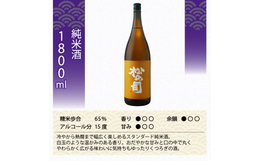 定期便 日本酒 松の司 「純米酒」 3本 ( 1本 × 3回 ) 1800ml  父の日 金賞 受賞酒造【 お酒 日本酒 酒 松瀬酒造 人気日本酒 おすすめ日本酒 定番 御贈答 銘酒 贈答品 滋賀県 竜王町 ふるさと納税 父の日 】