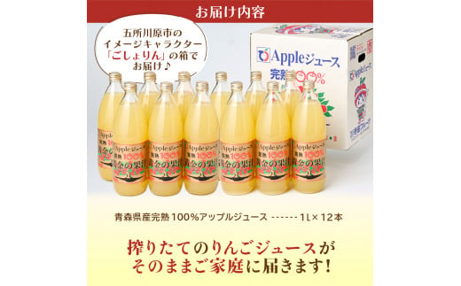 【2025年2月発送】青森県産完熟100％りんごジュース1L×12本(6本×2箱)