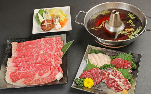 すきやき・しゃぶしゃぶ用サーロイン肉1kg(500g×2)、馬刺し200g( 赤身 100g 霜降り 50g たてがみ 50g)