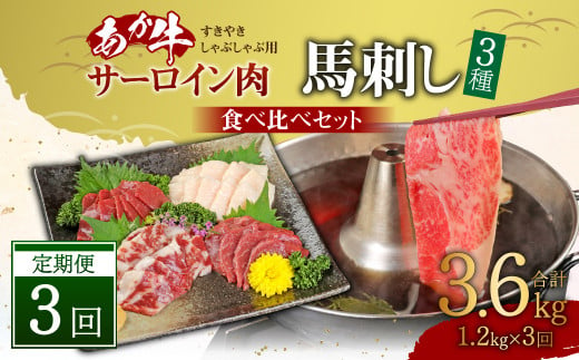 すきやき・しゃぶしゃぶ用サーロイン肉1kg(500g×2)、馬刺し200g( 赤身 100g 霜降り 50g たてがみ 50g)