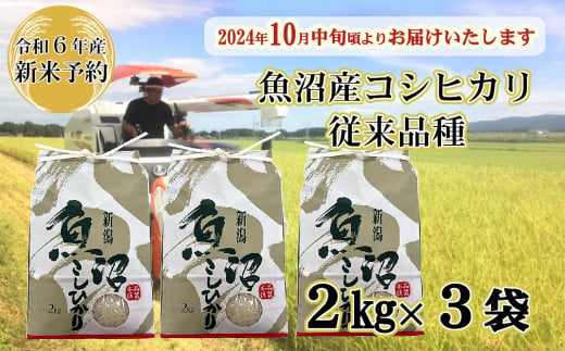 N14P133 【令和6年産 新米予約】昔ながらの魚沼産コシヒカリ2㎏×3袋（合計6㎏）【従来品種】 農園ビギン 早期受付 2024年10月中旬から発送開始