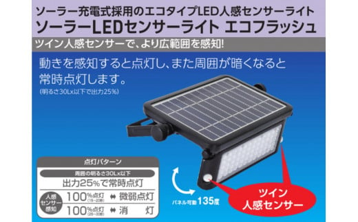 ソーラーLEDセンサーライト エコフラッシュ10W｜防犯 防災グッズ エコグッズ 太陽光発電 節電 安全 LEDライト ソーラー 人感 センサー 自動点灯 コードレス 電源不要 [0817]