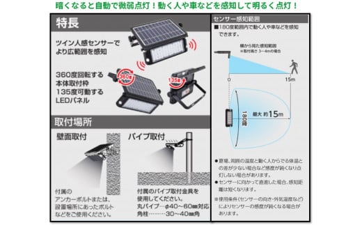 ソーラーLEDセンサーライト エコフラッシュ10W｜防犯 防災グッズ エコグッズ 太陽光発電 節電 安全 LEDライト ソーラー 人感 センサー 自動点灯 コードレス 電源不要 [0817]