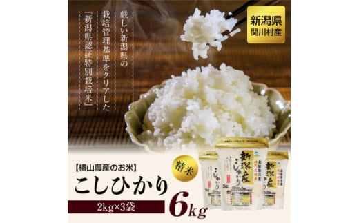 ＜毎月定期便＞横山農産のお米 こしひかり精米6kg 全3回【4058811】