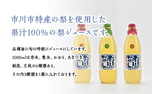 果汁１００％梨ジュース　1000ml×3本セット　【12203-0052】