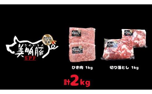 美明豚 切り落とし 1kg & 挽肉 1kg　計 2㎏【茨城県共通返礼品 行方市】 豚肉 国産 銘柄 お手頃 グルメ 茨城県 料理 [CV003sa]