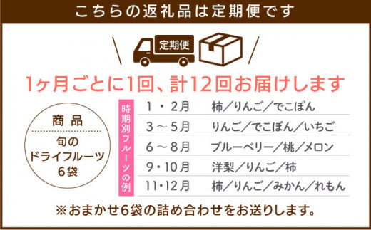 【6袋×12回定期便】犬の無添加おやつ☆お砂糖不使用 旬のドライフルーツ定期便（ペットフード） [FCG010]