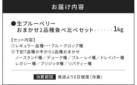 【先行予約：2025年7月25日以降発送】青果ブルーベリーおまかせ２品種食べ比べセット1Kg（500g×2パック）＜アイケイファーム余市＞