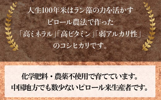 人生100年米（ピロール米） 2kg 令和5年産 【ピロール米 コシヒカリ 化学肥料不使用 農薬不使用】